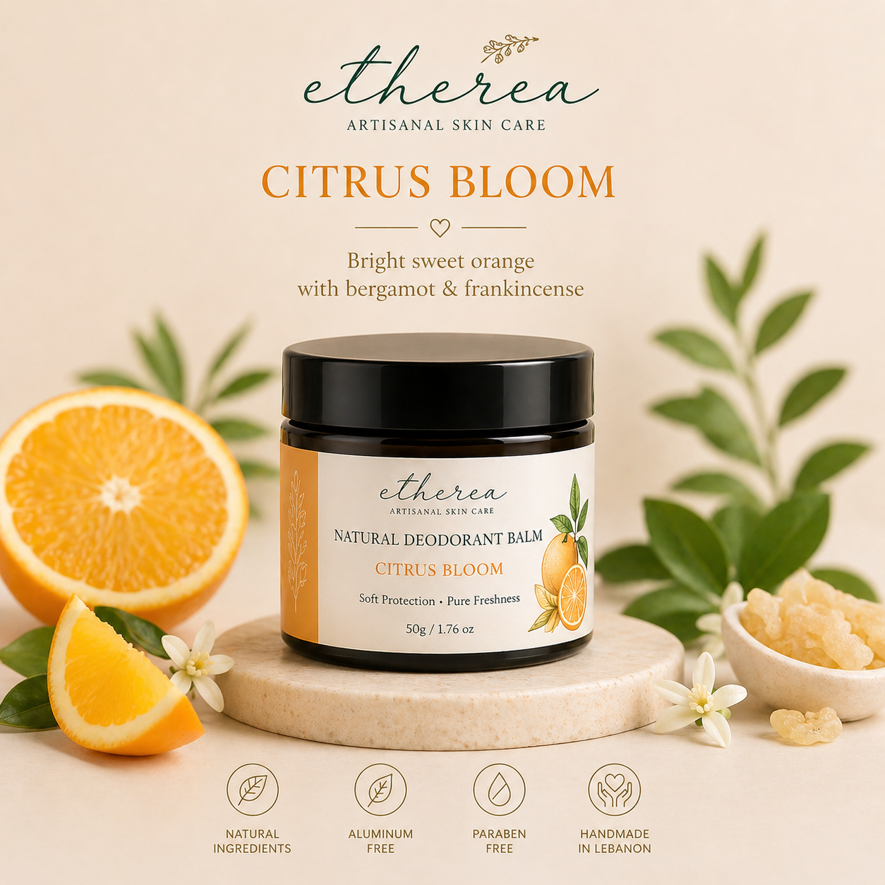 Citrus natural deodorant balm Etherea Lebanon