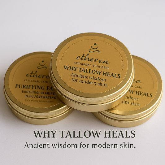 Tallow purifying balm jar with natural ingredients for ancient skincare ritual