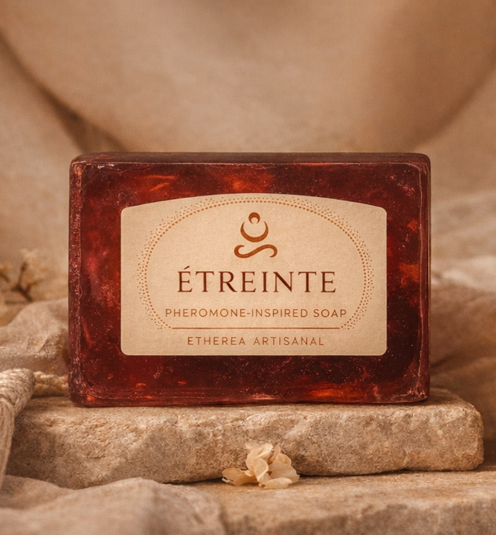 ÉTREINTE 100 g deep burgundy artisanal soap bar with subtle vanilla, sandalwood, and jasmine fragrance by Etherea Artisanal
