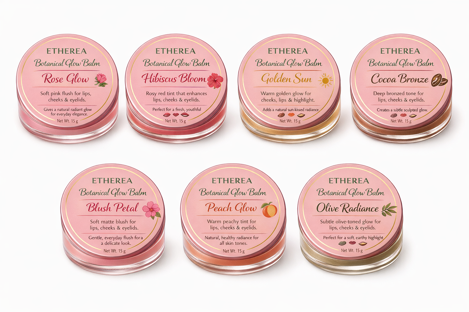 Etherea Botanical Glow Balm Collection natural multi use lip cheek eyelid balms