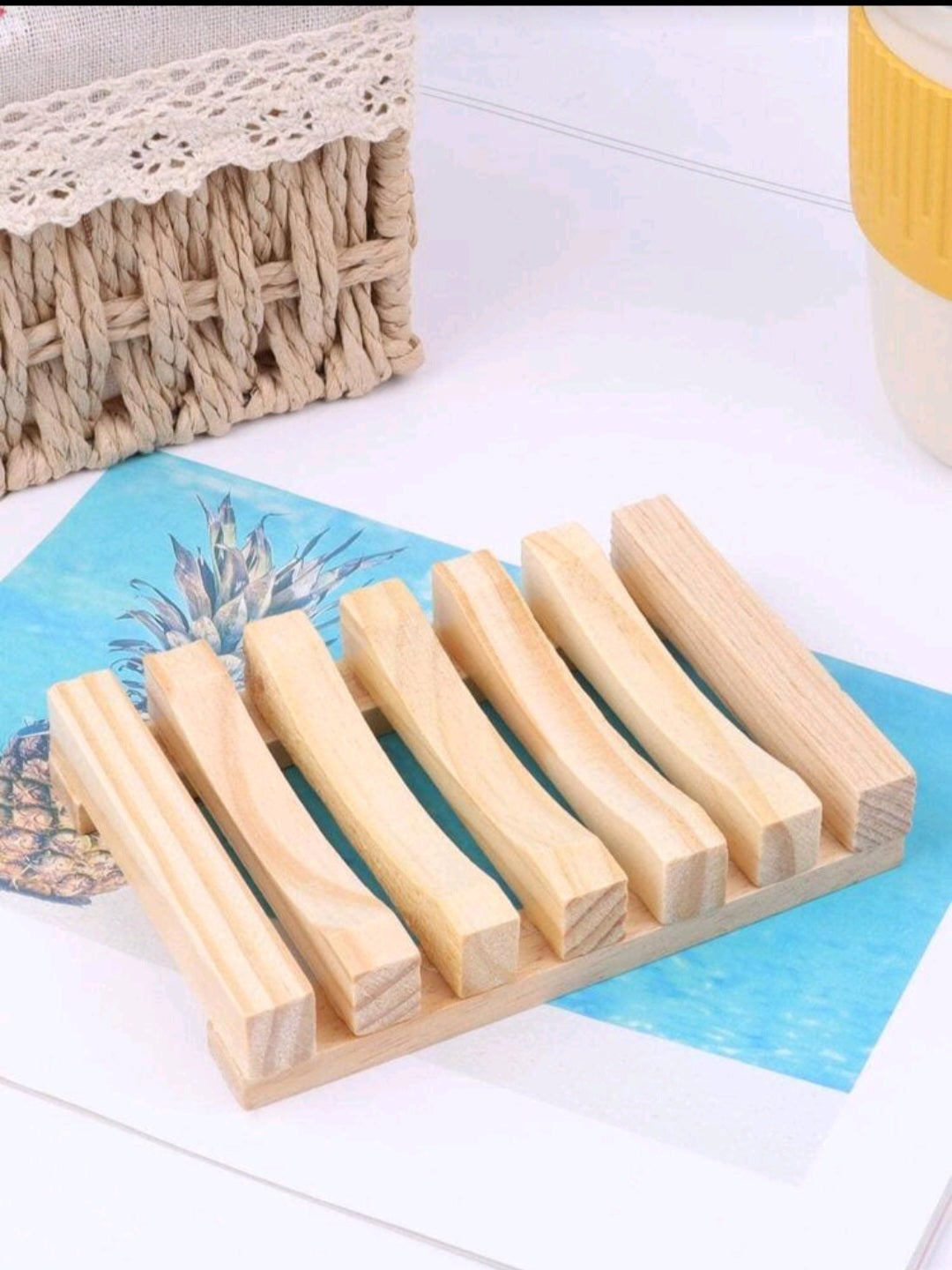 Natural wood bamboo soap tray with a bar of soap, eco-friendly and stylish bathroom accessory