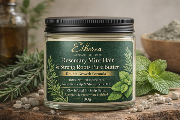 Rosemary Mint Hair & Strong Roots Pure Butter 100g jar – artisanal hair butter with rosemary, peppermint, shea and cocoa butter