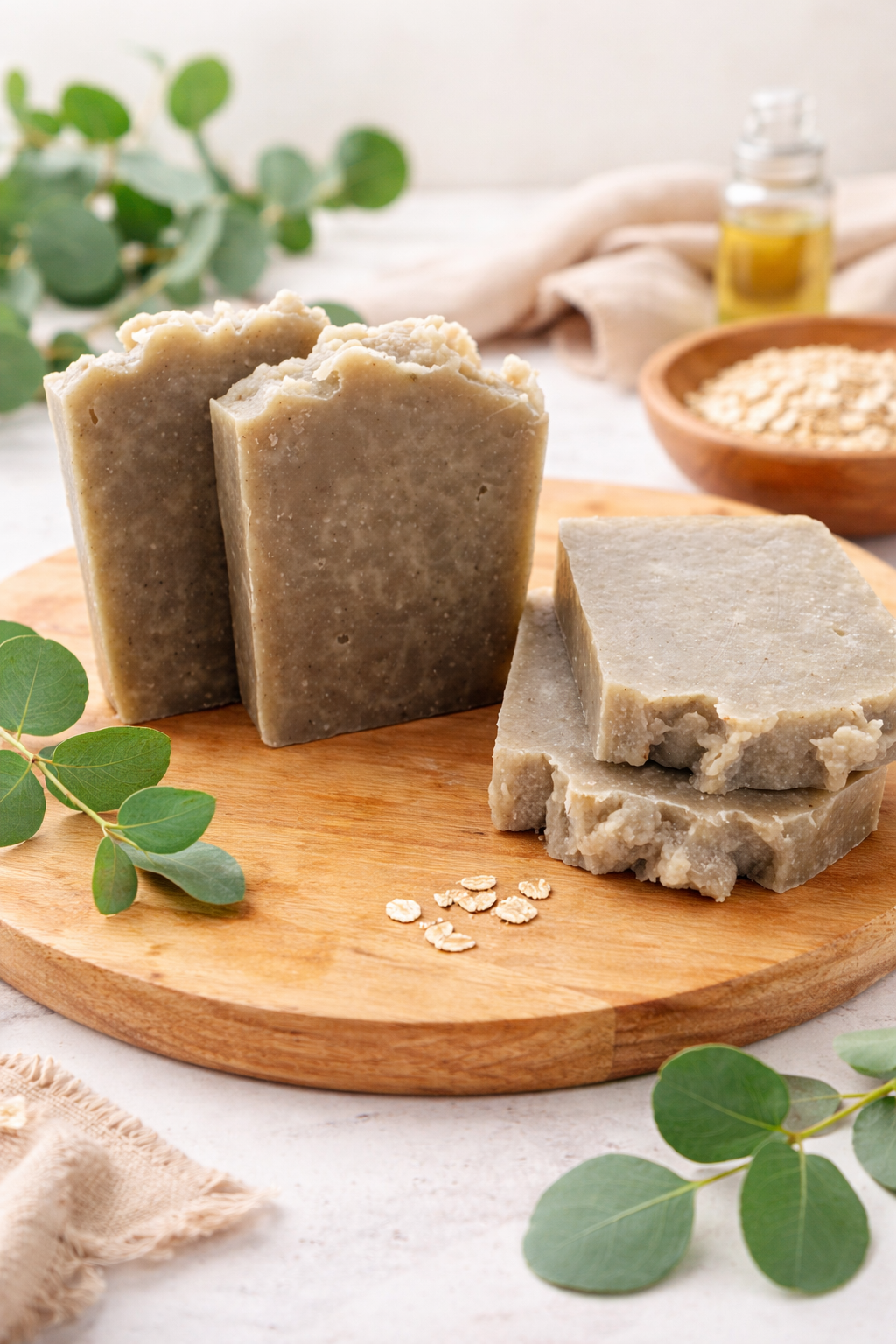 Green botanical soap bar featuring moringa and matcha, styled to reflect a detoxifying, fresh, and glow-enhancing skincare aesthetic.