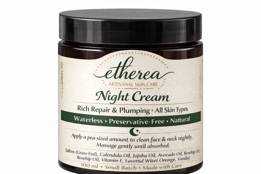 Handmade, preservative-free Night Cream by Etherea – natural nighttime skincare for all skin types