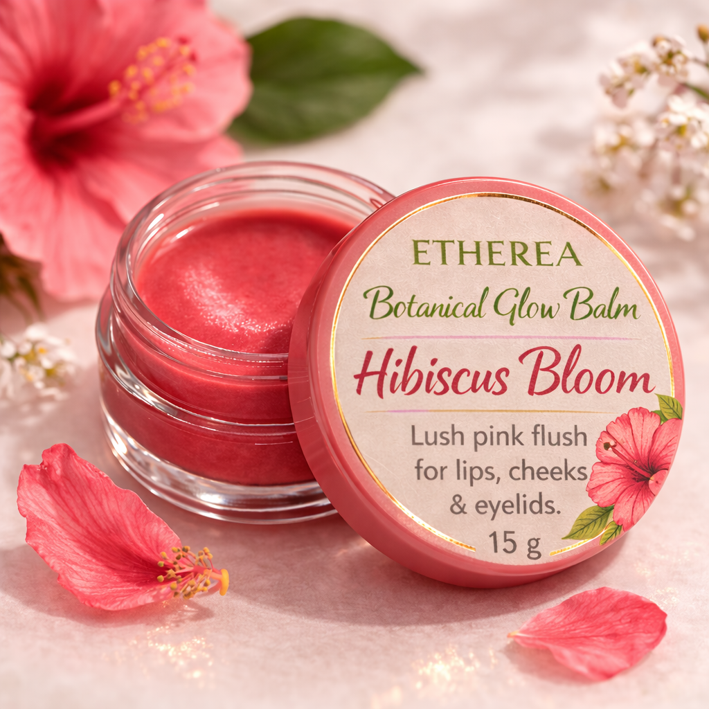 Etherea Hibiscus Bloom Botanical Glow Balm rosy red lip cheek tint